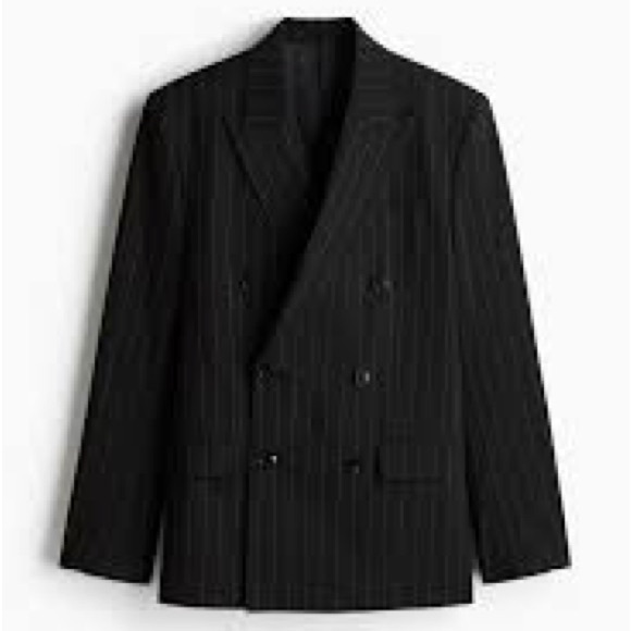 *(22) Steel Men's Charcoal Pinstripe Double-Breasted Vintage Blazer - Picture 6 of 8